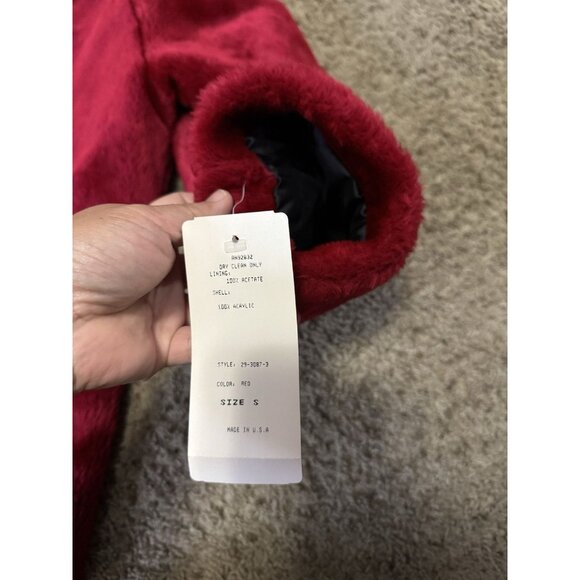 NWT VTG Red Faux Fur Long Line Full Length Duster Coat Mob Wife Glam Hollywood S - Picture 5 of 9